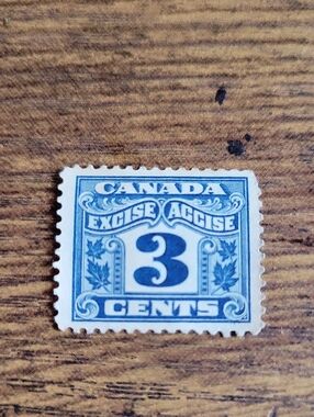 1934 Canada 3 Cents Blue Excise Revenue Stamp - Blue